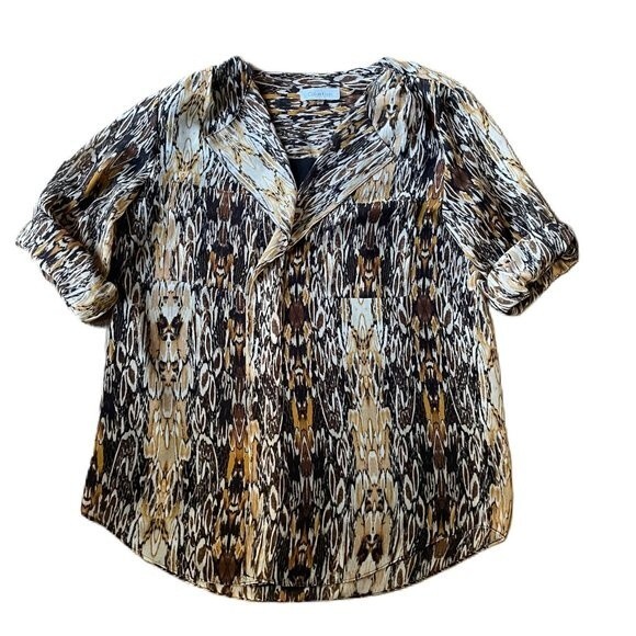 Calvin Klein Animal Print Ruffle V-Neckline Blouse Women's Long Sleeve (Size S) - Picture 6 of 14